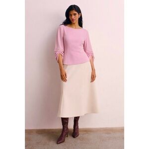 Tibi | Bubblegum Pink Cady Ruched Boatneck Corset Zip Up Blouse ~ US 10